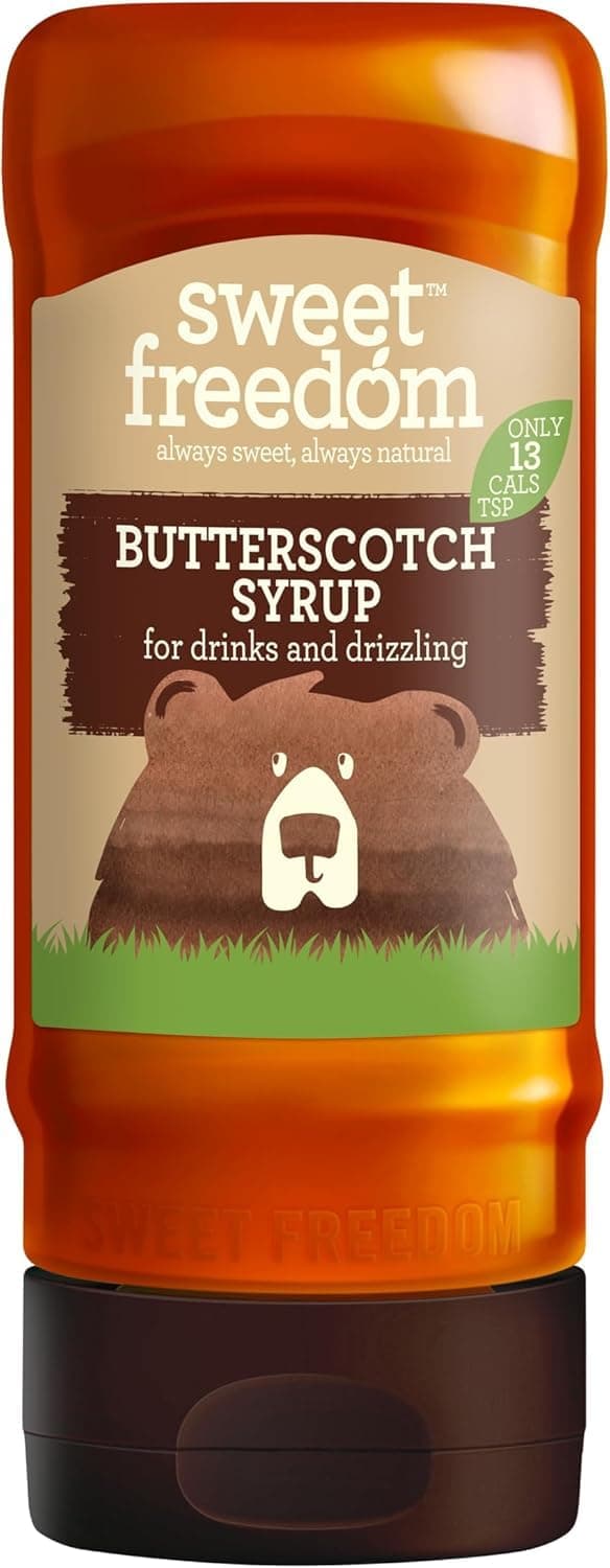 Sweet Freedom Butterscotch Syrup 350 g – Vegan Drizzle for Coffee and Pancakes, Naturally Sweetened with Fruits, Only 13 Kcal Per Teaspoon (Pack of 1)