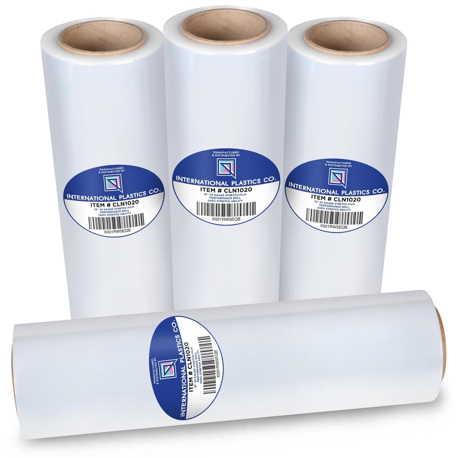 International Plastics Co. 4 Pack of 18" Plastic Stretch Film Wrap 1200 feet Each 500% Stretch Ability