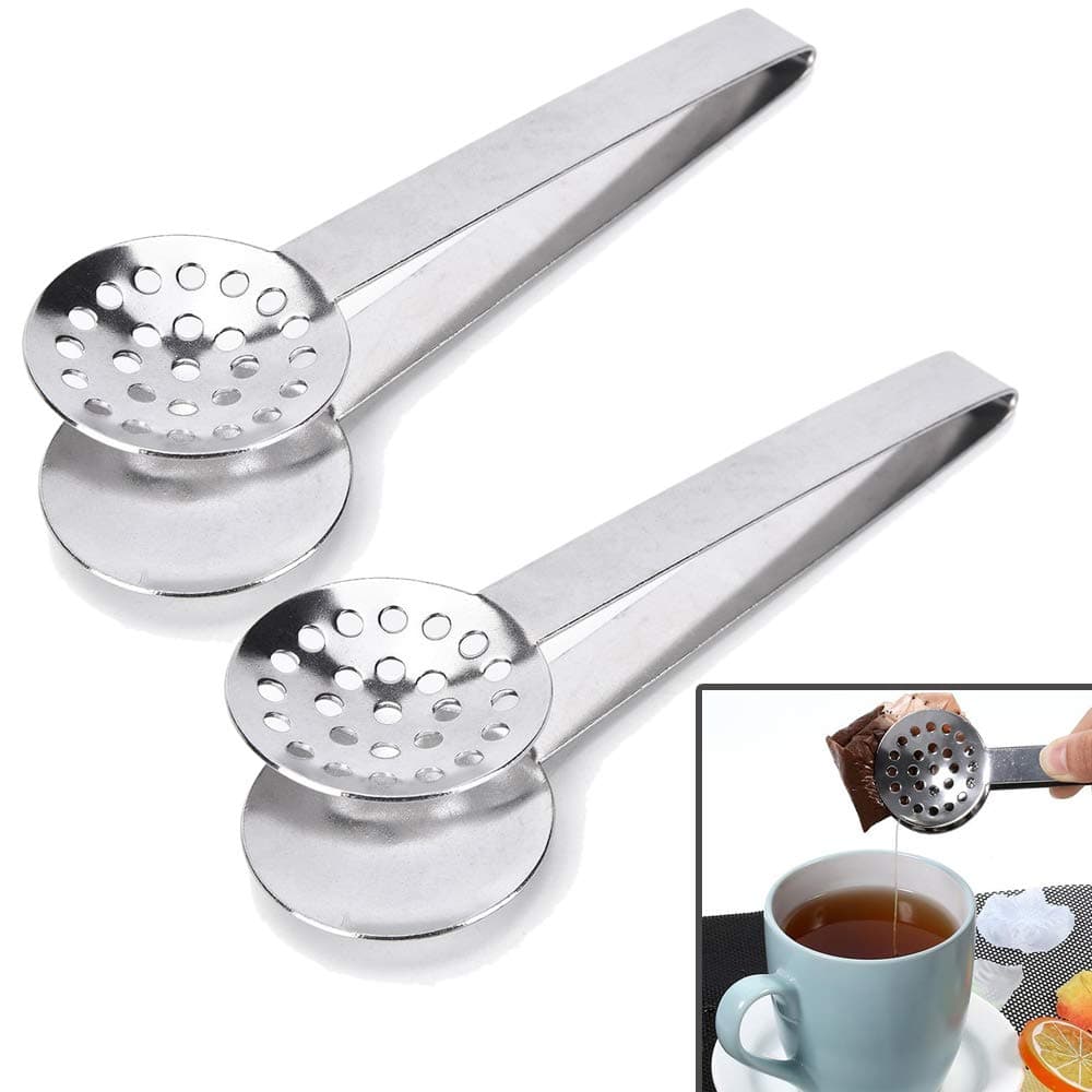 2 Pack Stainless Steel Tea Bag Squeezer Tongs Strainer Grip
