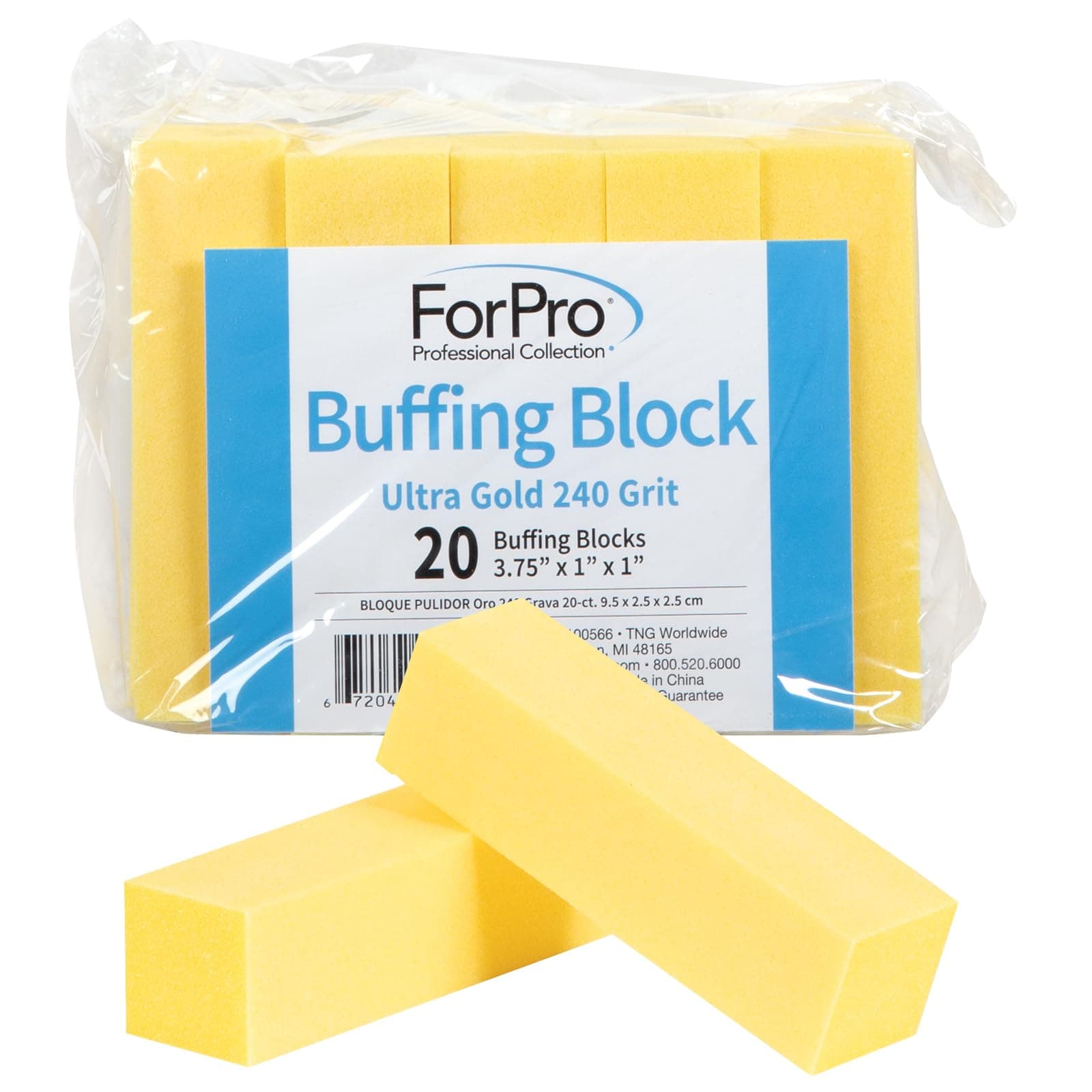 ForPro Ultra Gold Buffing Block, 240 Grit, Four-Sided Manicure & Pedicure Nail Buffer, 3.75†L x 1†W x 1†H, 20-Count