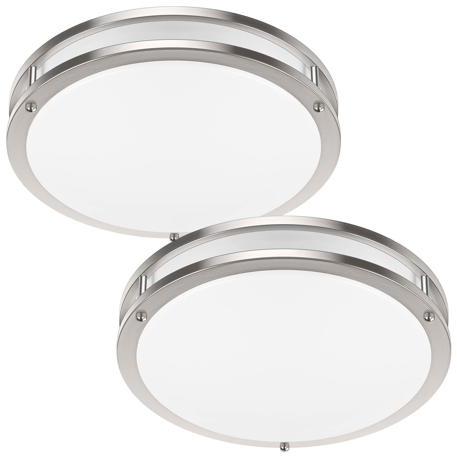 36W 3600lm Super Bright LED Light Fixtures, 2PACK Modern Flush Mount Ceiling Lights Daylight White 5000K, 13 Inch Dimmable Lamps for Kitchen Bathroom Hallway Bedroom, Brushed Nickle