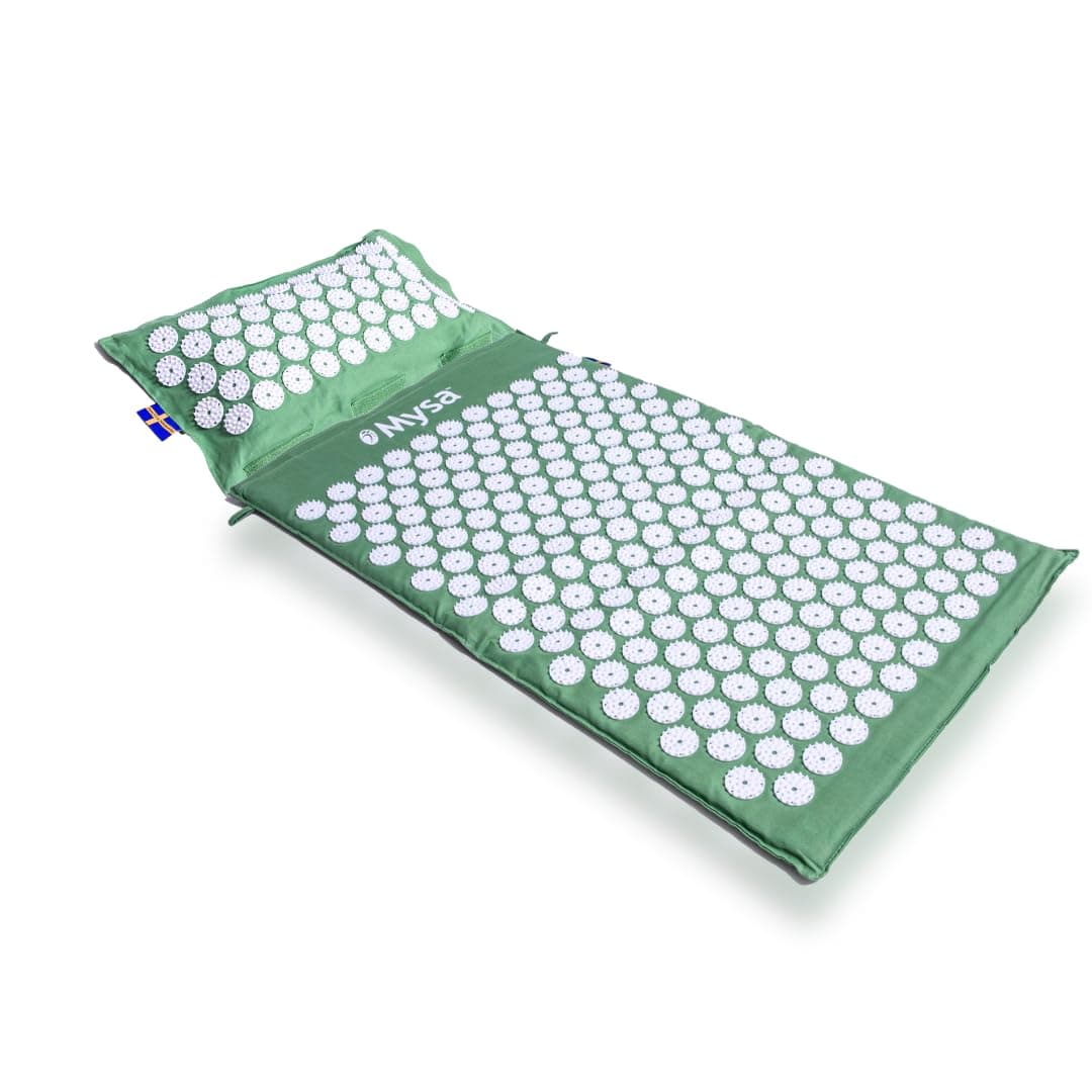 Thermo Mysa: Longest Acupressure Mat with Thermo Pillow - 100% Eco Natural Fiber Padding - Unisex, Large, Green