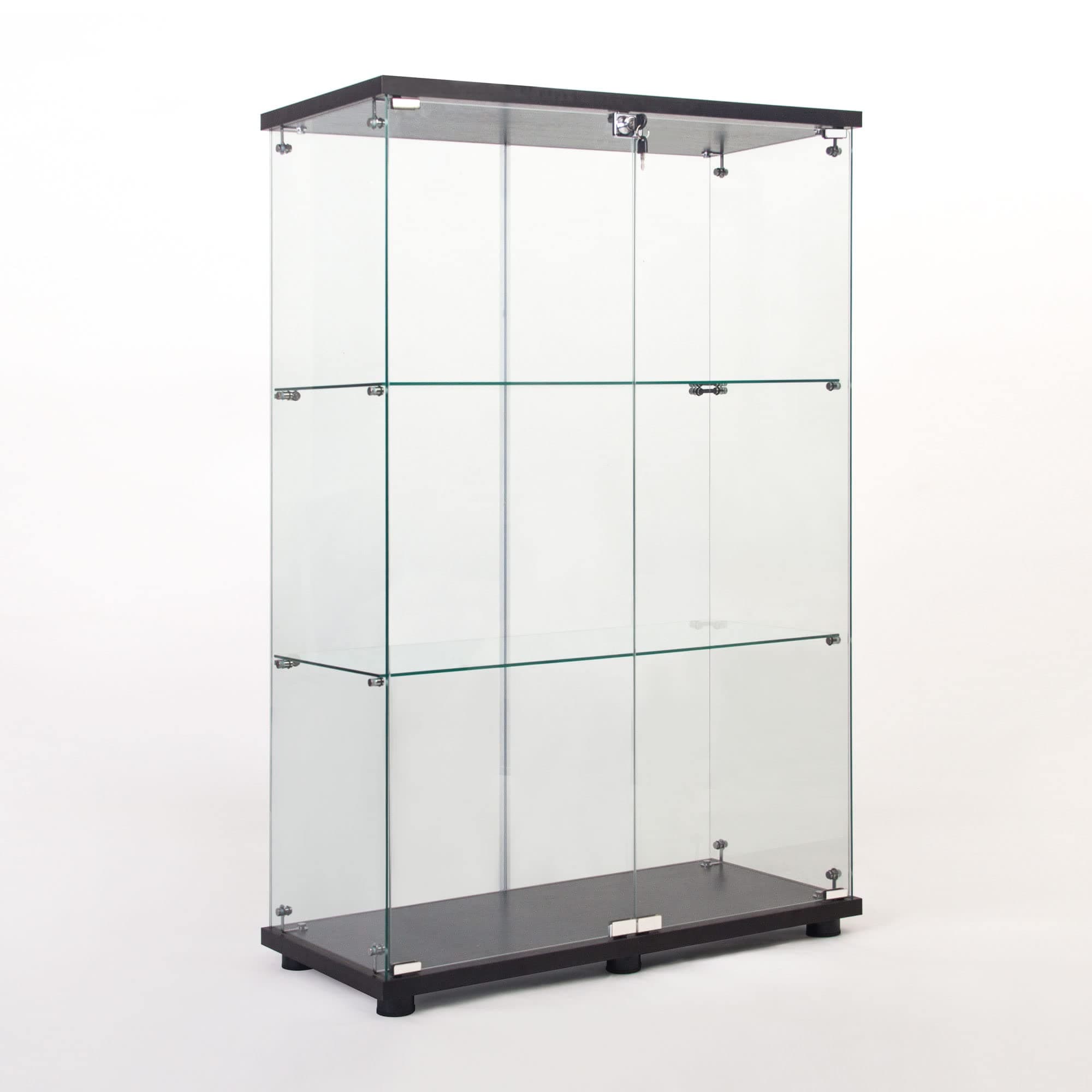 Yoluckea 3 Shelves Glass Display Cabinet with 2 Doors, Floor Standing Clear Glass Curio Cabinet Collection Display Case for Living Room Bedroom 49.49” x 31.77”x 14.37” Black