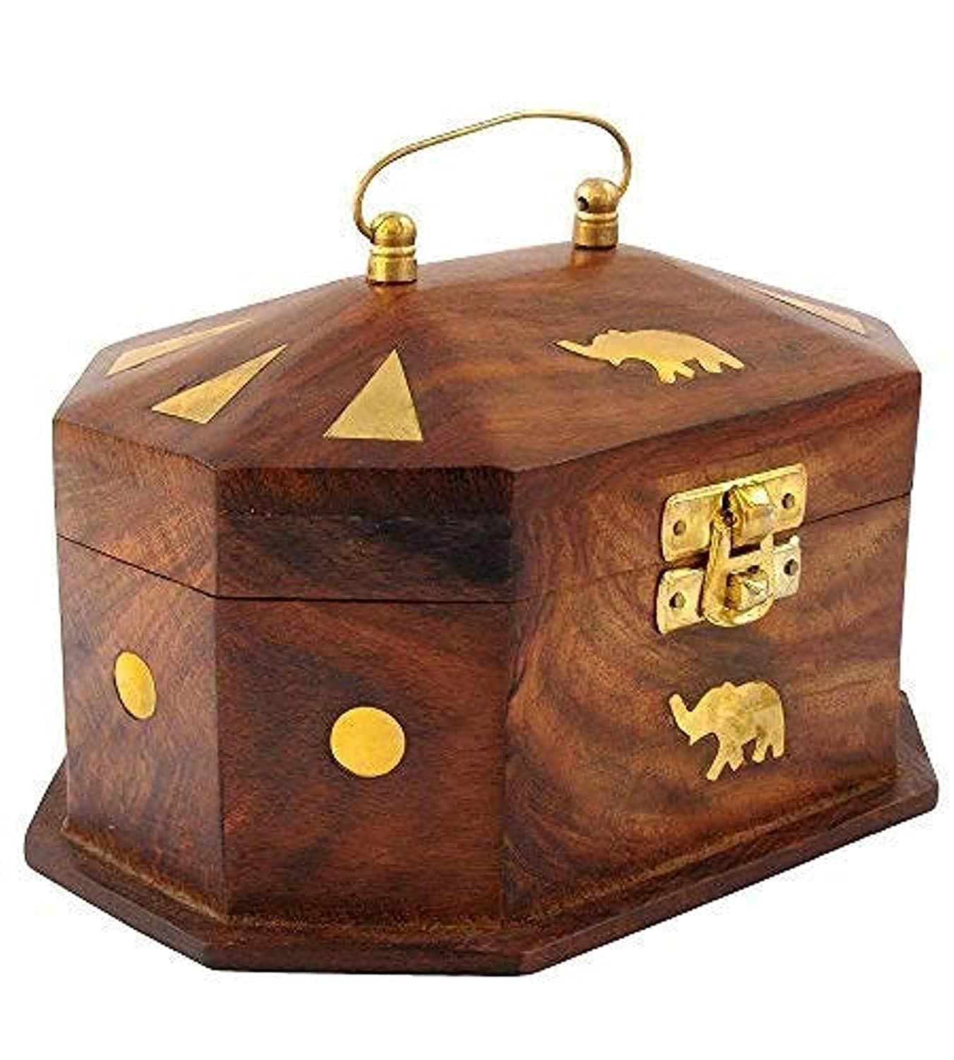 ITOS365 Handmade Wooden Jewellery Box For Women - Wood Brown Mix | Durable & Elegant Jewel Organizer With Elephant Décor | Jewellery Storage Box With Latch Closure - 6 Inches