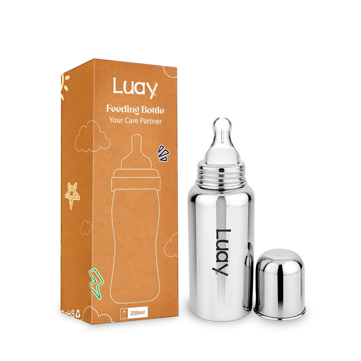 Stainless Steel Baby Feeding Bottle, BPA Fee, Anti-Colic, Plastic-Free, (250 ML)