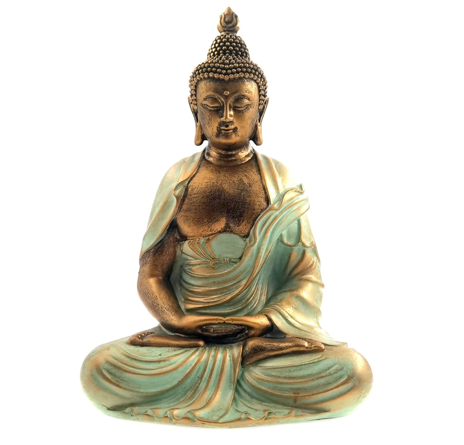 7.5" Gold Buddha Statue for Home Decor - Serene Meditation Decor, Zen-Inspired Buddha Sculpture with Blessing Services Included
