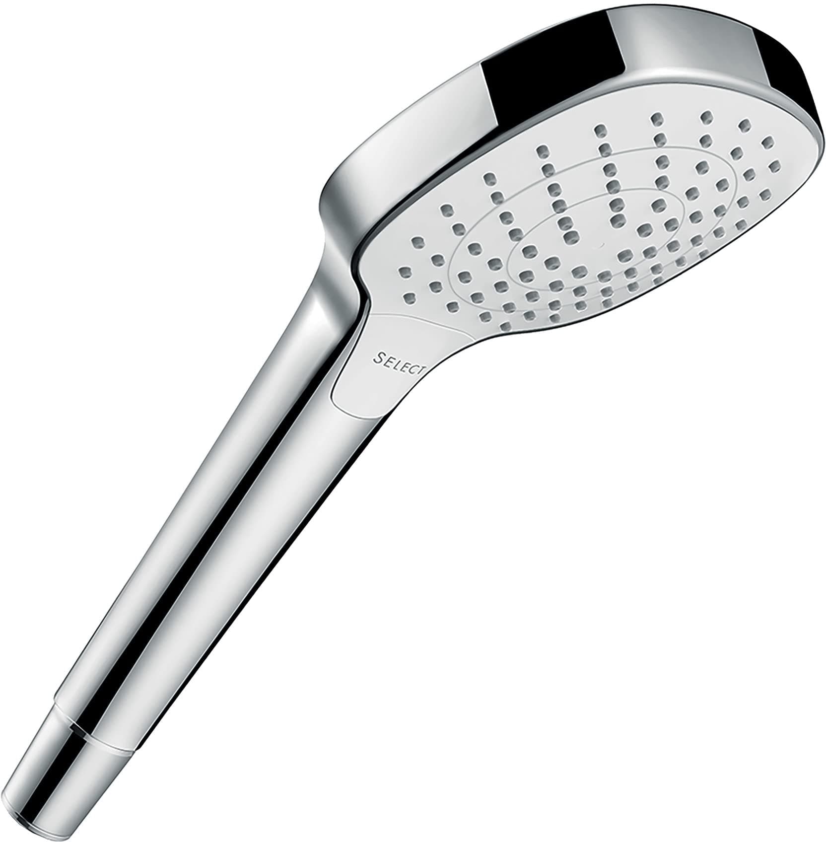 Croma Select E - shower head, hand shower square (110 x 110 mm) with 3 sprays, with anti-limescale function, white/chrome, 26812400
