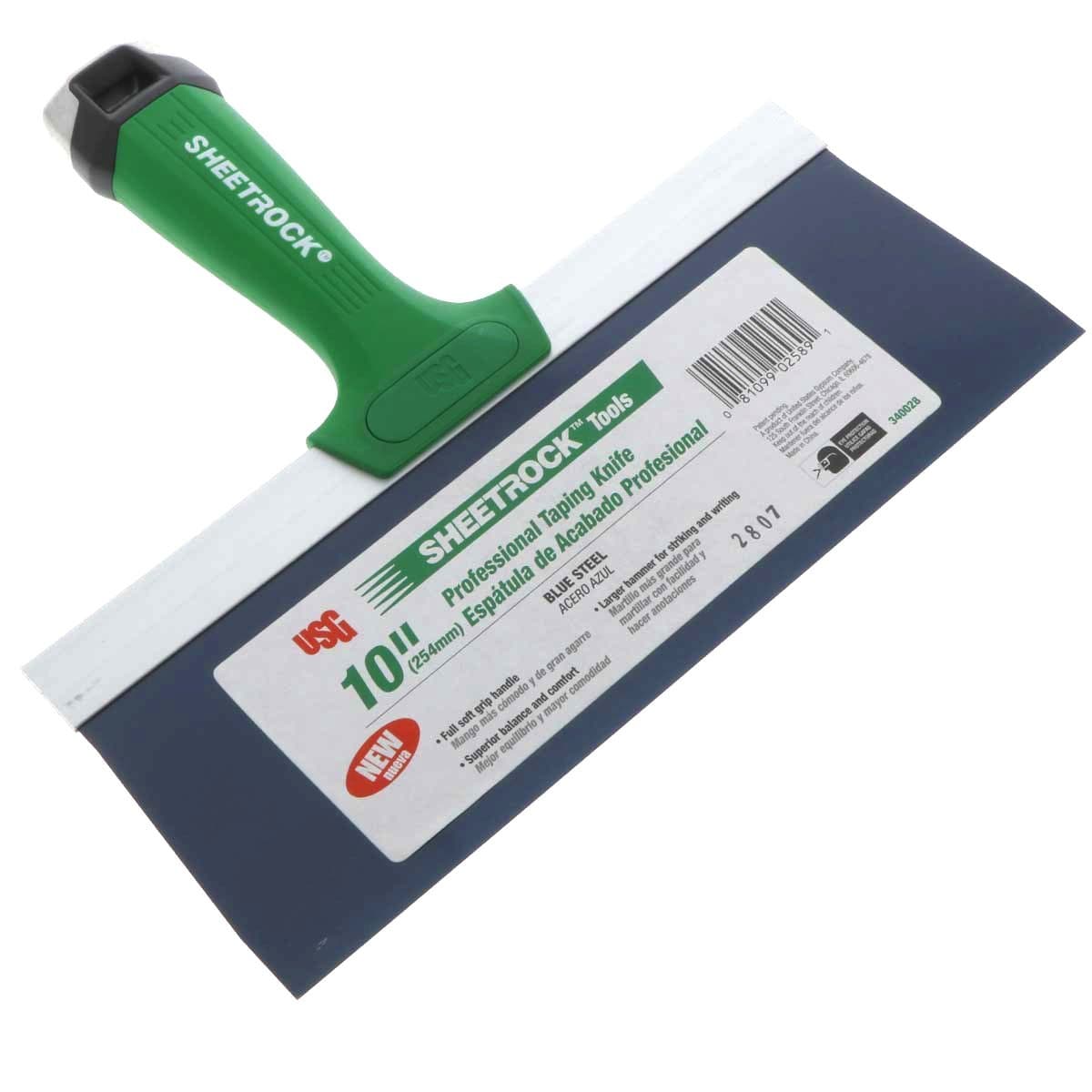 USG Sheetrock Pro Drywall Taping Knife, Blue Steel w/Soft Grip Handle & Hammer End (10-Inch Blade)