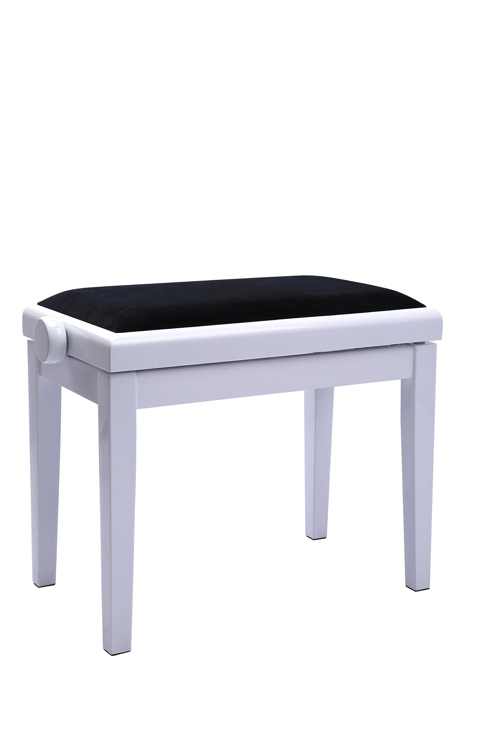 Velvet Padded Wooden Adjustable Height Piano Bench White Gloss Finish