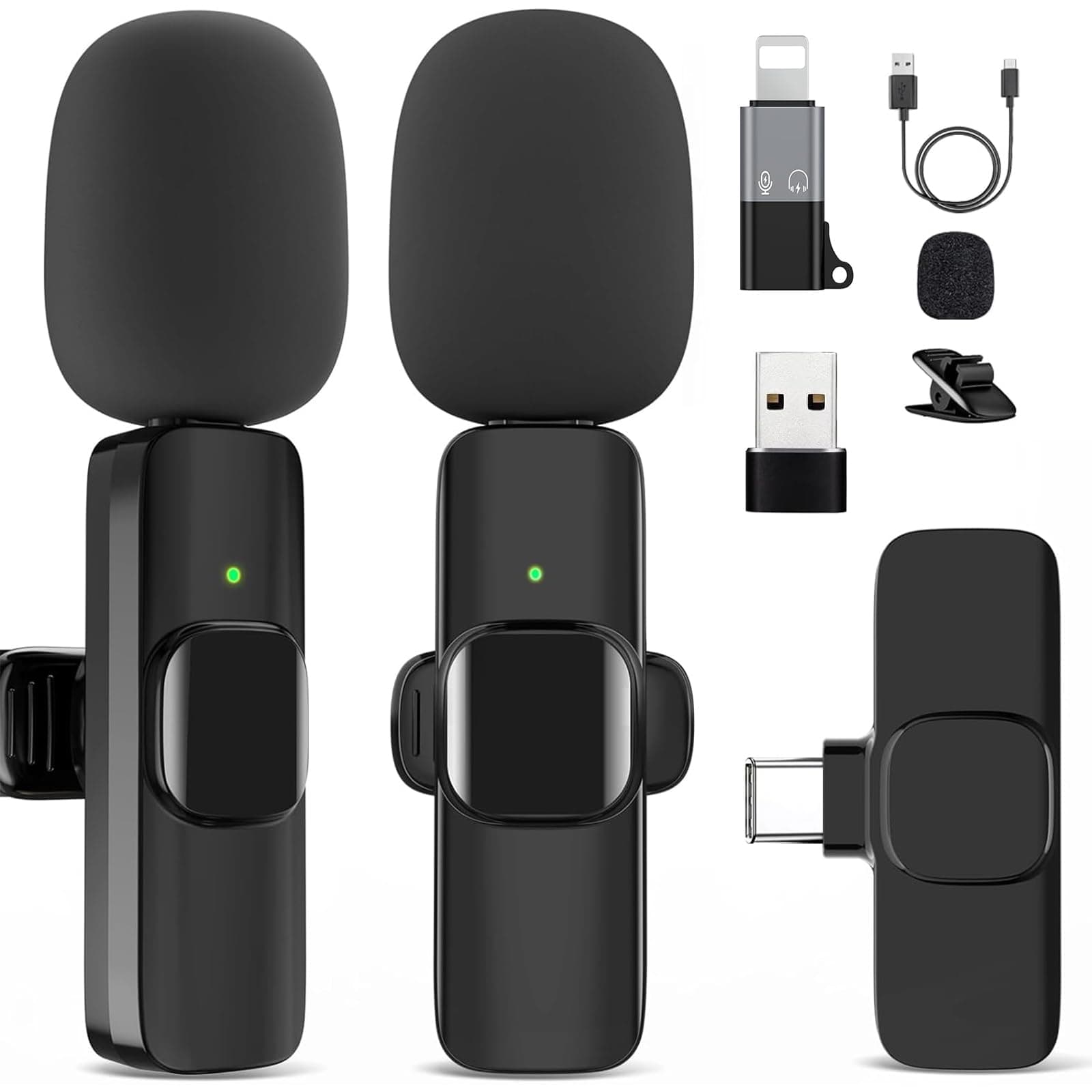 Wireless Microphone for iPhone 15 16,iPad, Android, Lavalier Microphone for Video Recording, Noise Reduction, Clip on Mini Mic for Tiktok, YouTube, Vlog, Podcast, ASMR