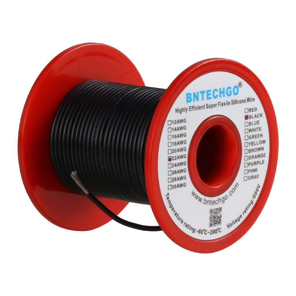 22 Gauge Silicone Wire Spool 100 ft Black Flexible 22 AWG Stranded Tinned Copper Wire