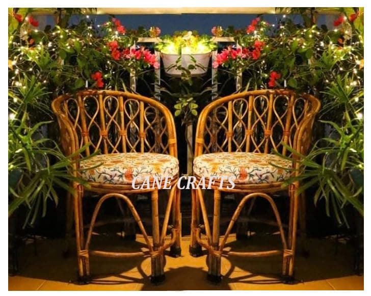 Premium Antique Bamboo Chair for Lawn, Arm, Room, Indoor Outdoor | Natural Elegance: Cane Accent Chair for Stylish Living Spaces | Dust Free | Brown (Set of 2)