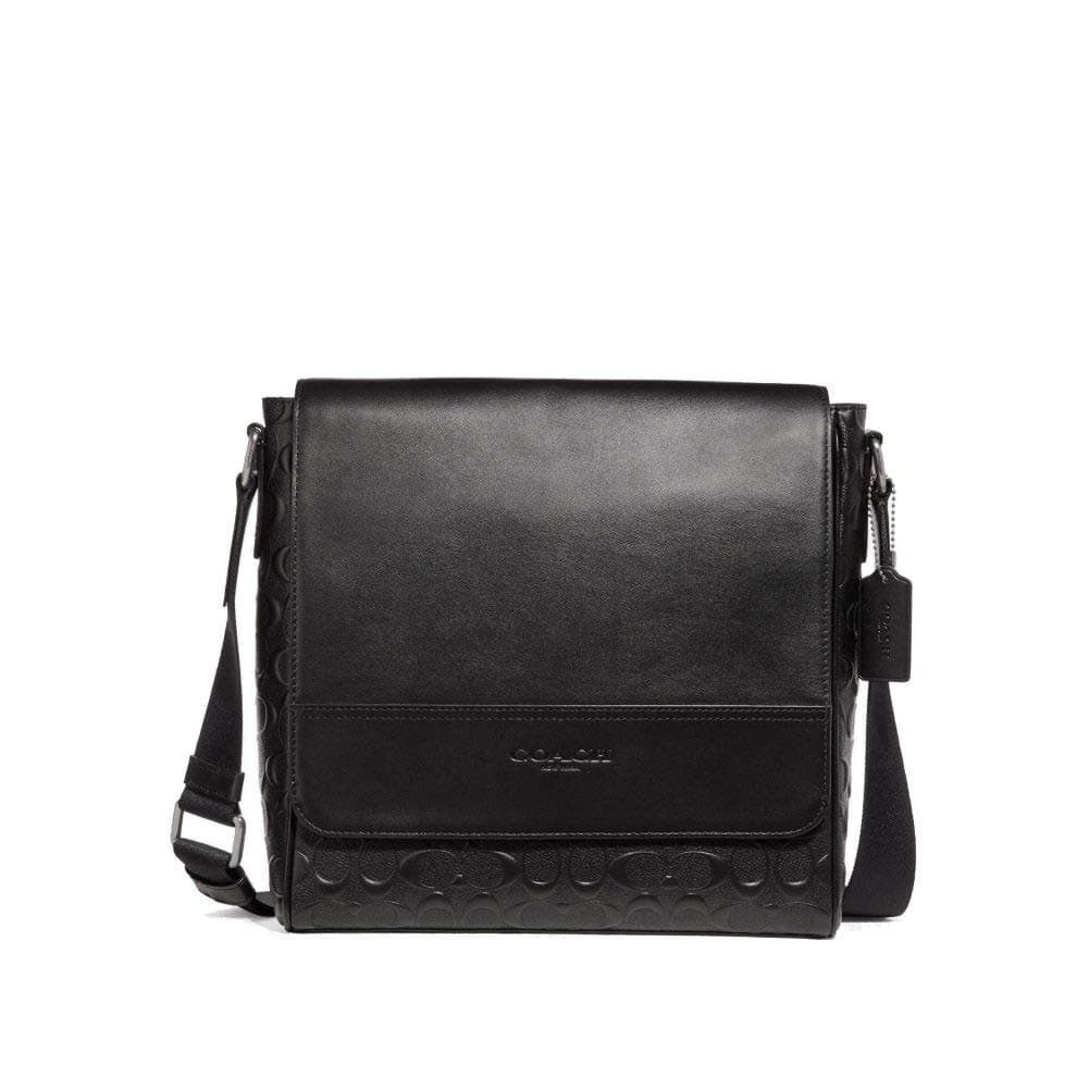 Coach Signature Leather Houston Map Messenger Bag - #F73340 - Black