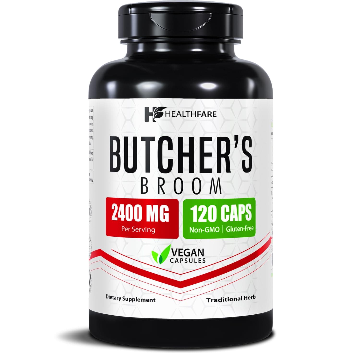 Healthfare Butchers Broom Supplement | Capsules Extract 2400mg | 120 Vegetarian Pills | Premium Herbal Root Supplement | Circulation & Vein Support | Non-GMO, Gluten-Free | Made in USA
