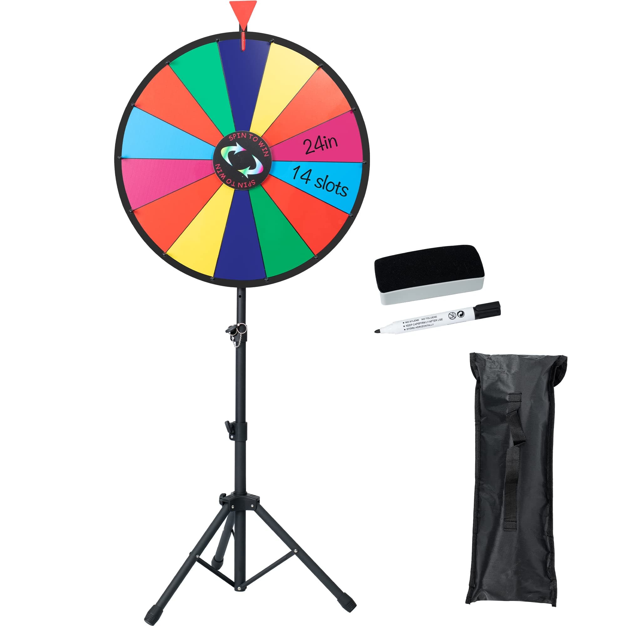 XvmeiMym24 inches Spinning Prize Wheel, 14 Slots Floor Spinner - Adjustable Height Stable Tripod Stand Roulette Wheel for Carnival, Trade Show, Win Fortune Spin Games