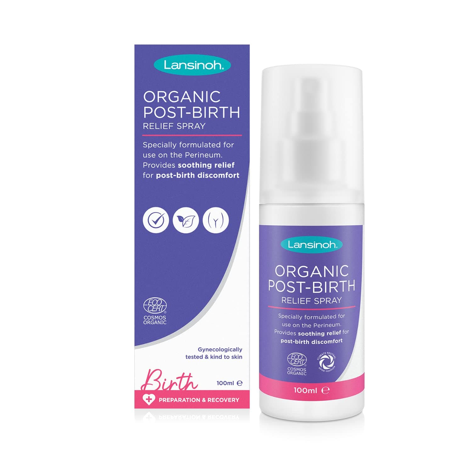 Lansinoh Organic Post-Birth Relief Spray, Herbal ingredients, 99% Natural Formulation, Clinically & Gynecologically Tested, Kind to Sensitive Skin, 100ml