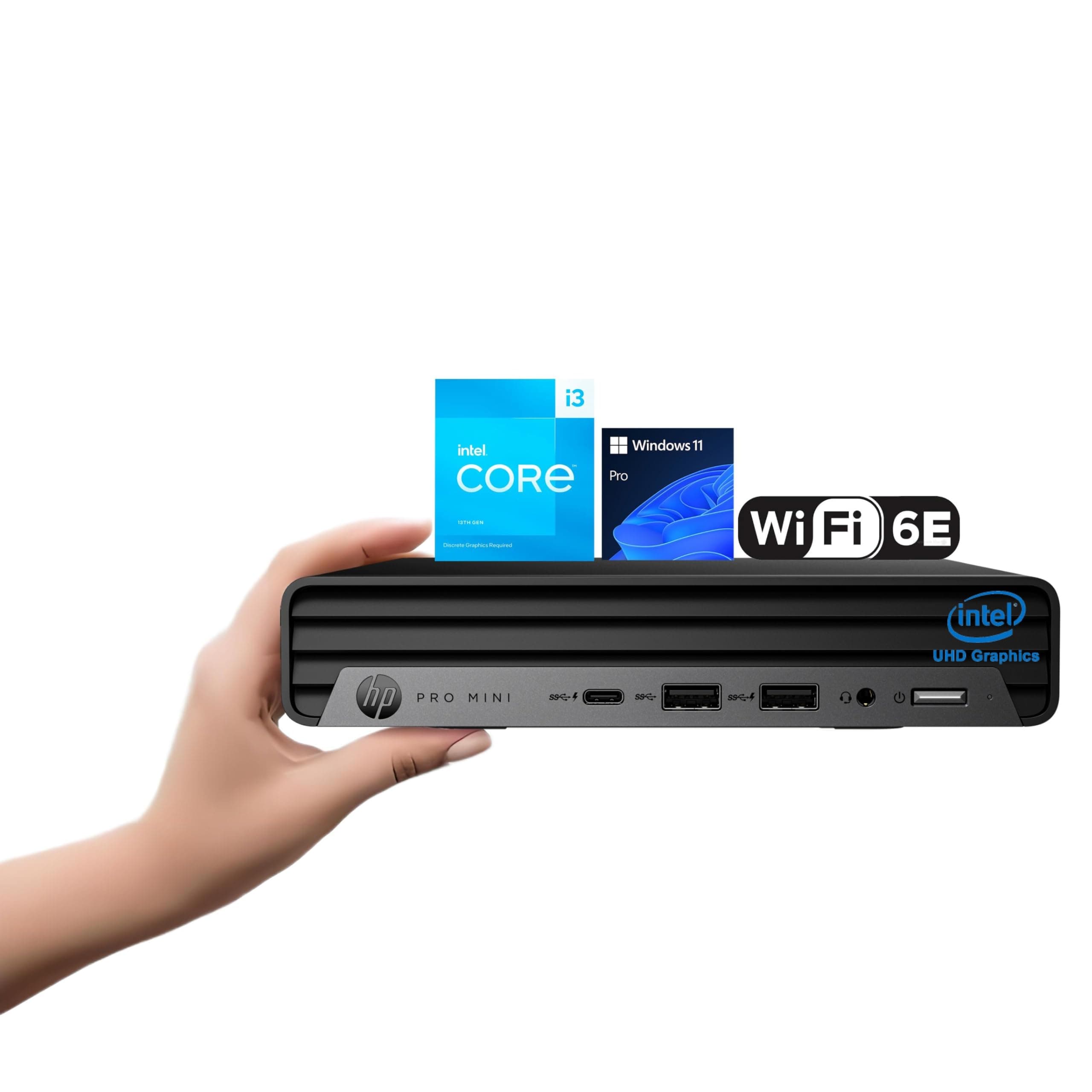 HP 2025 Pro 400 G9 Mini PC Desktop Computer, Latest 13th Gen Intel Core i3 CPU, 8GB DDR5 RAM, 256GB PCIe SSD, Triple 4K Display Support, USB-C, Bluetooth 5.2, WiFi 6E, KB&Mouse, Windows 11 Pro