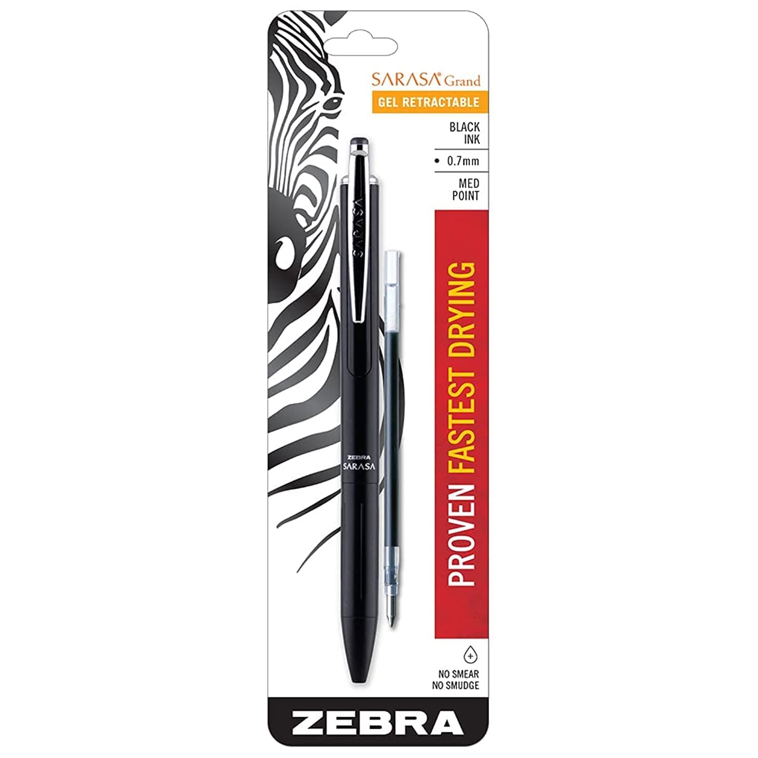 Sarasa Grand Retractable Gel Pen with Ink Refill, Black Barrel, Medium Point, 0.7mm, Black Ink, 1-Pack (91201)