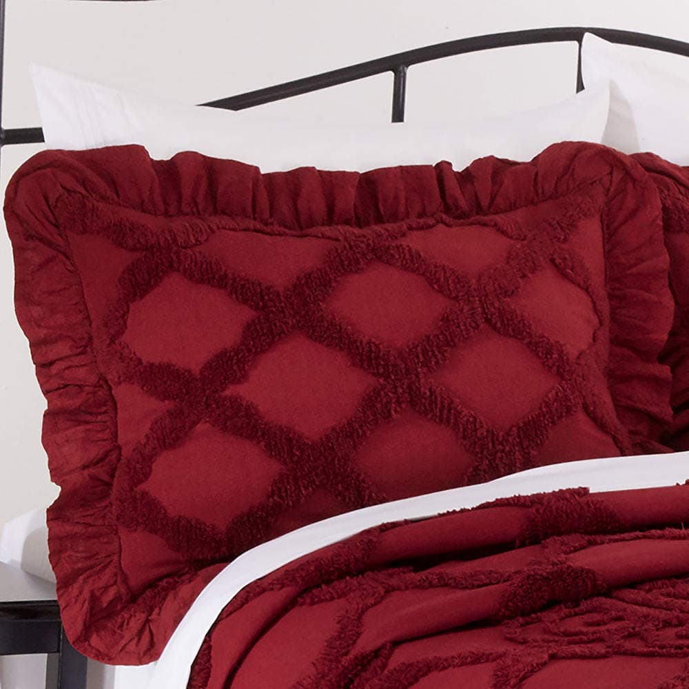 Marissa Chenille Sham Standard Cotton Burgundy