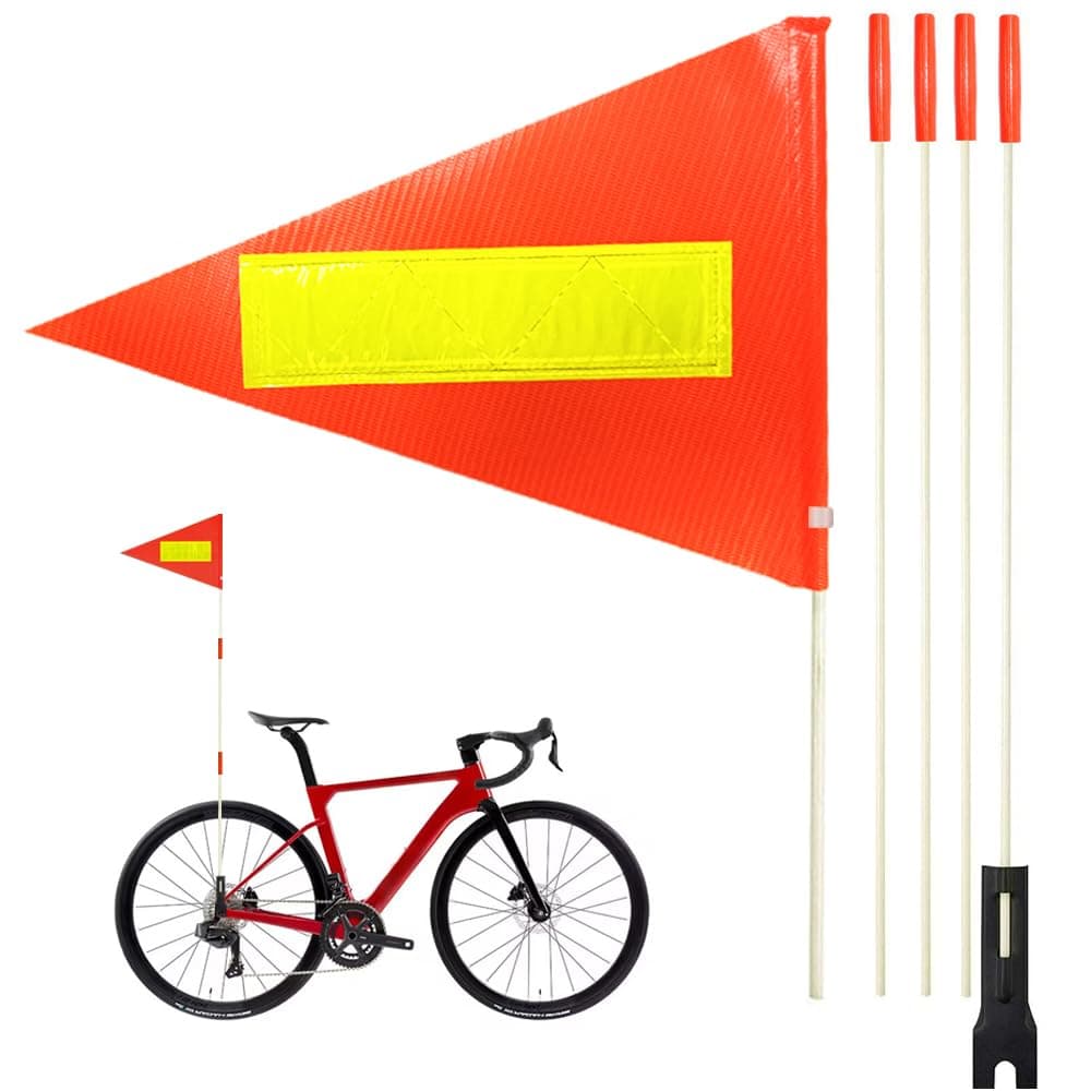 Uelfbaby Bike Safety Flag - 6 Ft Heavy Duty Fiberglass Pole, Polyester, Full Color, Tear-Resistant, Waterproof, Orange, Double-Sided Reflective