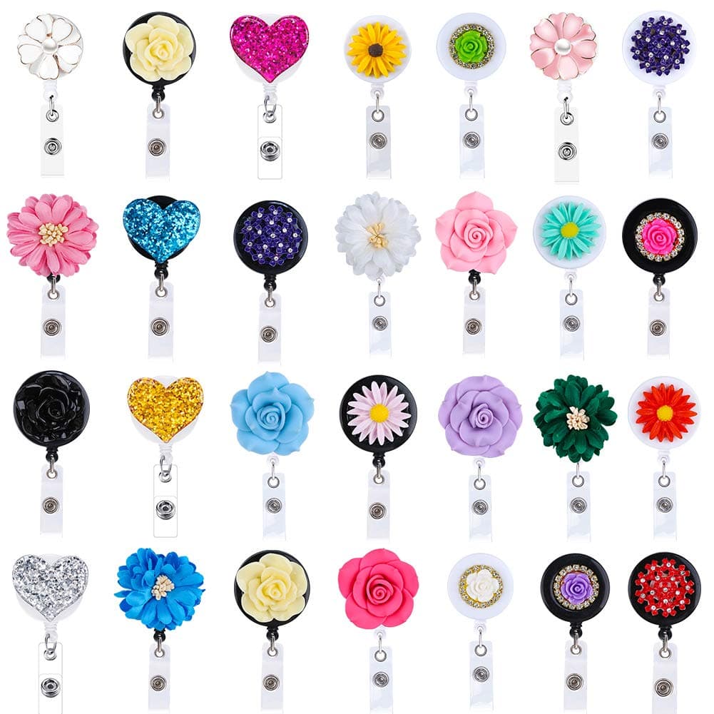 KTTGYRE 12 Pcs Retractable ID Badge Holder,Random Mixed 28 Inches Retractable ID Badge Reels with Clip for Office Worker Employee Hospital Doctor Nurse School Student Teacher
