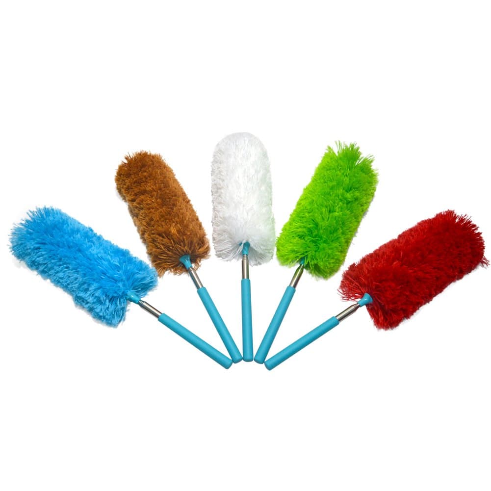 Fluffy Microfiber Duster - with 32" Inch Telescoping Pole, Retractable Long-Reach Washable, Dusting BrushReusable Microfiber, Bendable, Non Slip Handle, Microfiber Hand Duster(Pack of 5)