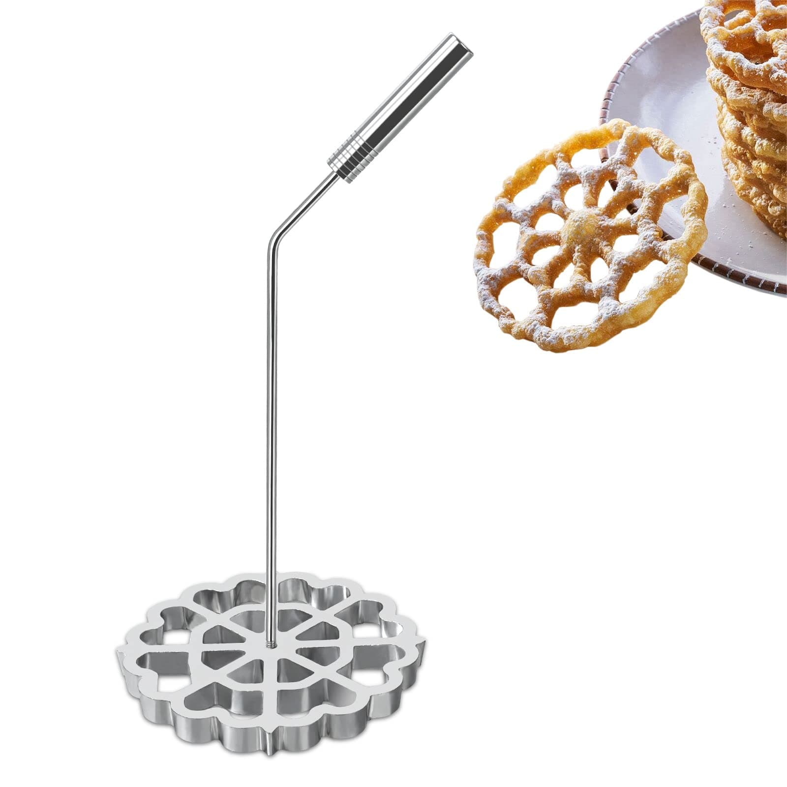 Bunuelos Mold with Handle,Rosette Timbale Iron Set Aluminum Waffle Molds with Handle,Funnel Cake Ring,Molde Para Buñuelos De Viento Maker Mexicanos,Rosette Cookie Cutter Tool