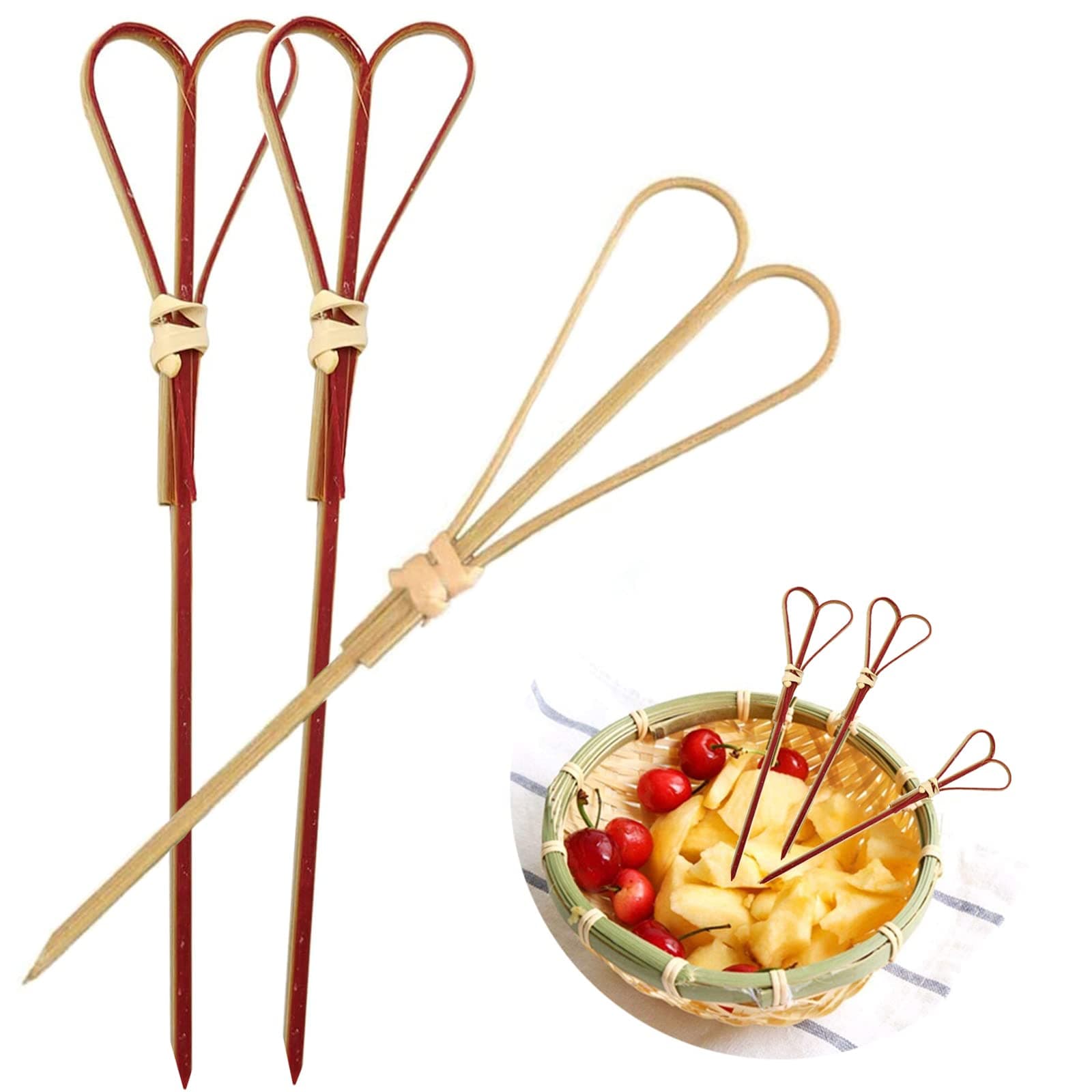 Cocktail Sticks Toothpicks Party Supplies Bamboo Picks Knot Skewers Toothpicks Sticks Decorative Appetizers BBQ 100 Count (Red Heart Shaped)