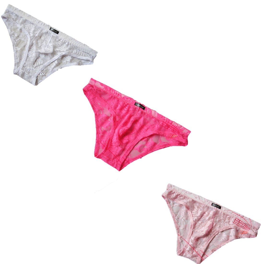 Mens Sexy Smooth Sheer Floral Lace Bikini Flower Underwear Briefs Panties