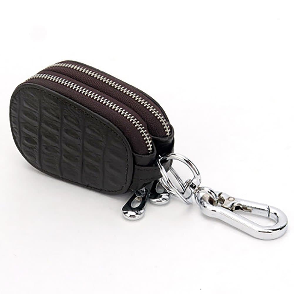 Car Key case Genuine Leather for Mens Womens Bag Keychain Smart Universal Double Zipper Hook Coin Purse Wallet Holder Rangren (Brown)