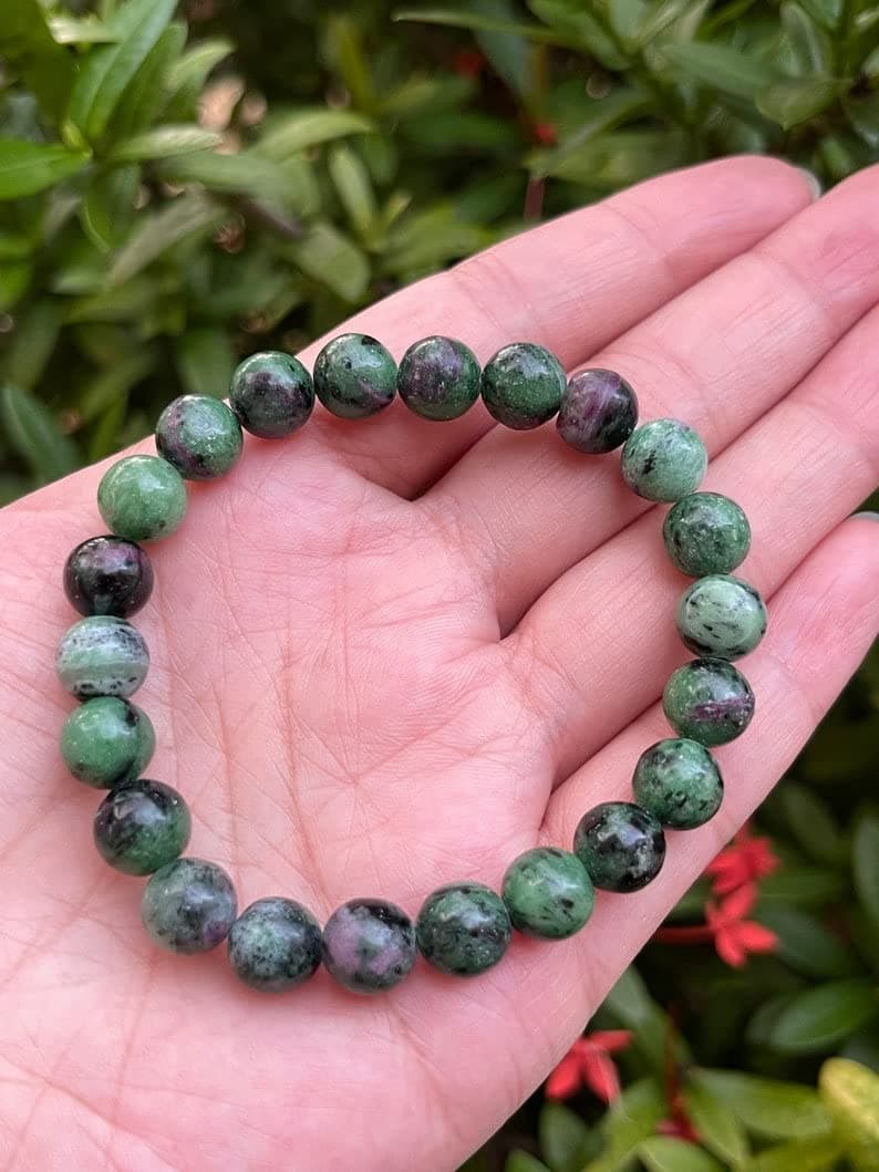 JABRESHWAR CRYSTAL Ruby Zoisite Crystal Bead Bracelet 8mm, Genuine Ruby Zoisite Gemstone Bracelet, Meditation, Courage, Gift for Men & Women