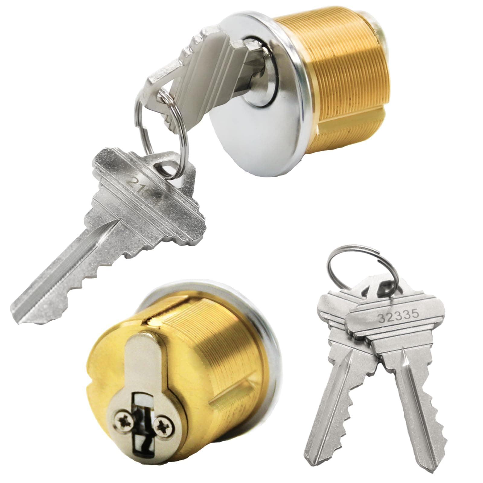 2PCS Brass Mortise Door Cylinder Locks, 1 Inch Length Keyed Standard with 2 Different SC1 Key, Standard Commercial Door Replacement Lock Mortise Cylinder for Home Aluminum Door(Silver)