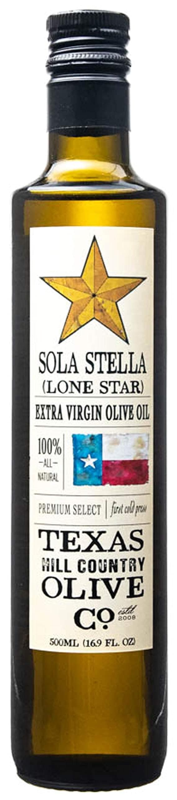 Sola Stella Extra Virgin Olive Oil - Cold Pressed Gourmet EVOO Olive Oil - Uniquely Smooth & Buttery - Perfect for Cooking Baking & Finishing - Award Winning & Made in Texas (16.9 oz)
