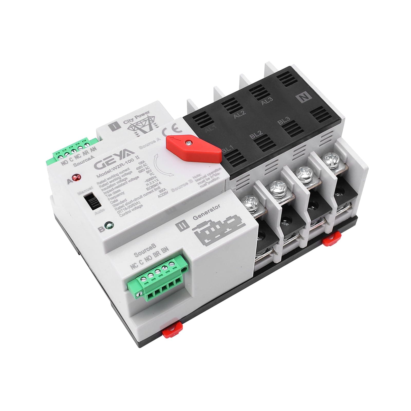 Mini ATS Automatic Transfer Switch Controller Electrical Type ATS Max 100A 4Pole 220V Din Rail Mounted(4P 100A AC220V)