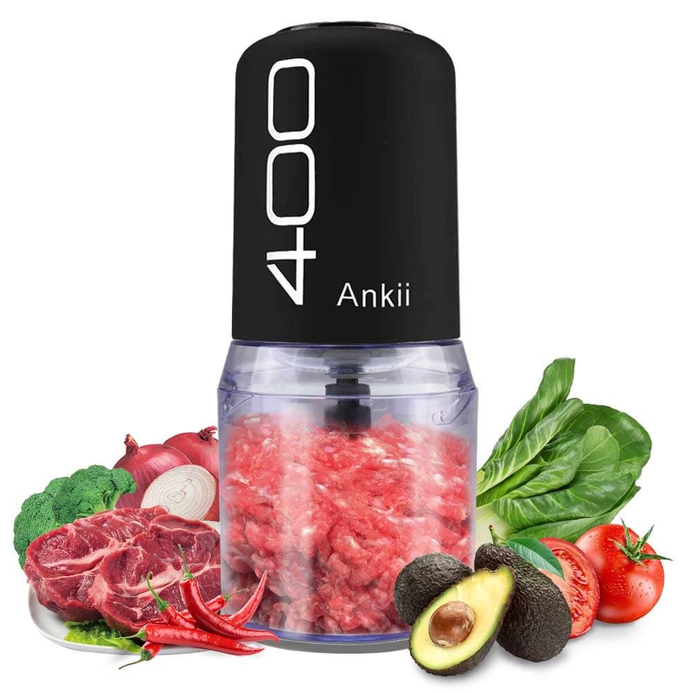 ANKII Mini Food Processor 400-Watt Electric Food Chopper for Meats, Vegetables, Nuts, Fruits, Small Mincer Mixer with 4 Stainless Steel Blades, 2 Cup Capacity