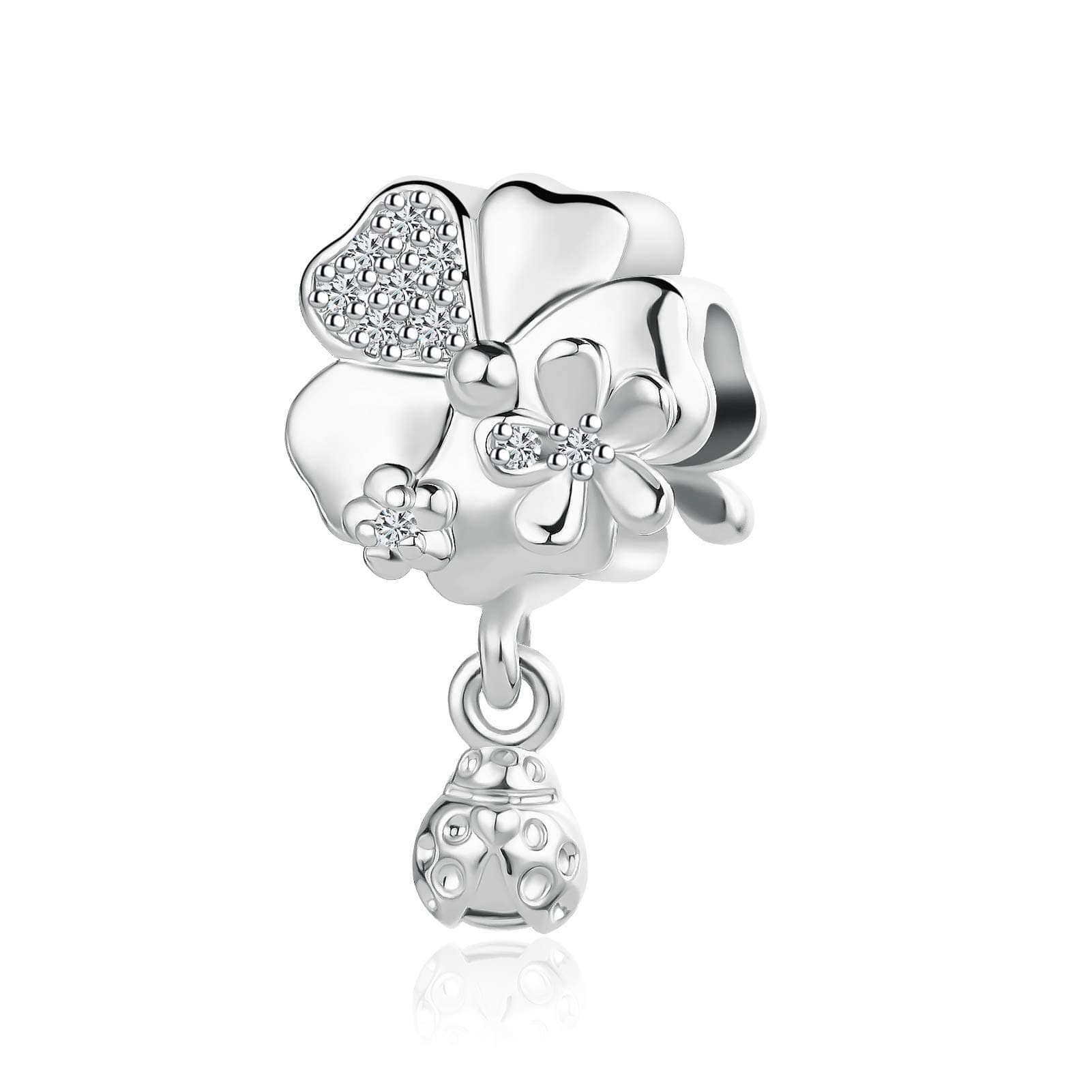 MiniJewelry Women Girls Good Luck Lucky Clover Ladybug Dangle Charm Compatible with Pandora Charm Bracelets Crystal Clear CZ Daughter Sister
