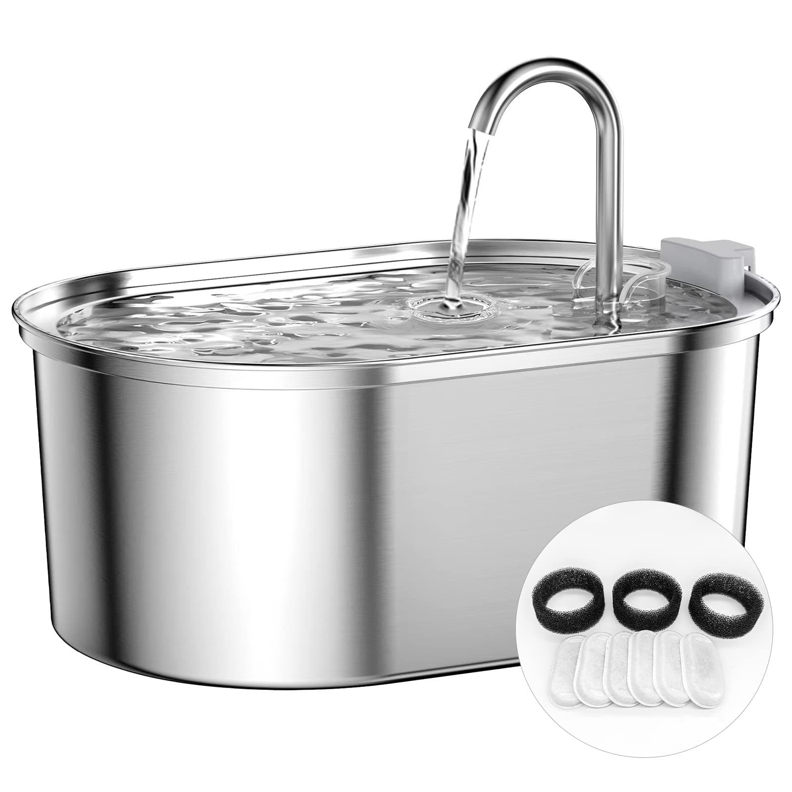 SOOFPET Stainless Steel Cat Water Fountain, Includes 6 Carbon Filters + 3 Sponges, 3.2L Cat Water Fountain for Drinking, Super Quiet Cat Fountain, Multi-Filtration, Dishwasher Safe Design