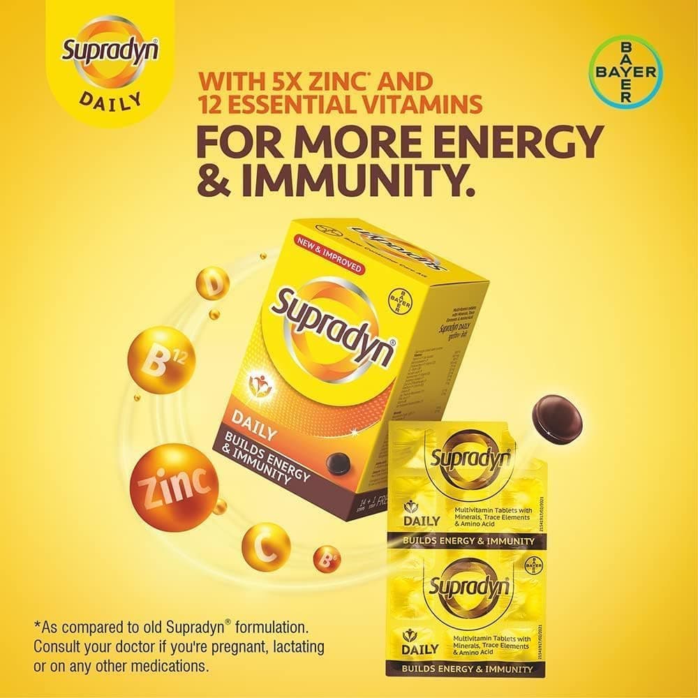 Supradyn Daily Multivitamin Tablets (150 Tablets) for Men & Women with Essential Zinc 12 Vitamins 5 Trace Elements for Daily Immunity & Energy