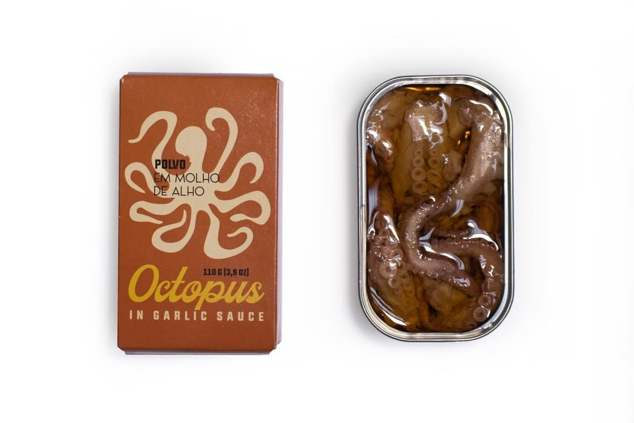 Ati Manel Spanish Octopus Canned in Garlic Sauce | Wild Caught, B Vitamins, Omega-3 | Tinned Seafood | 110g Can
