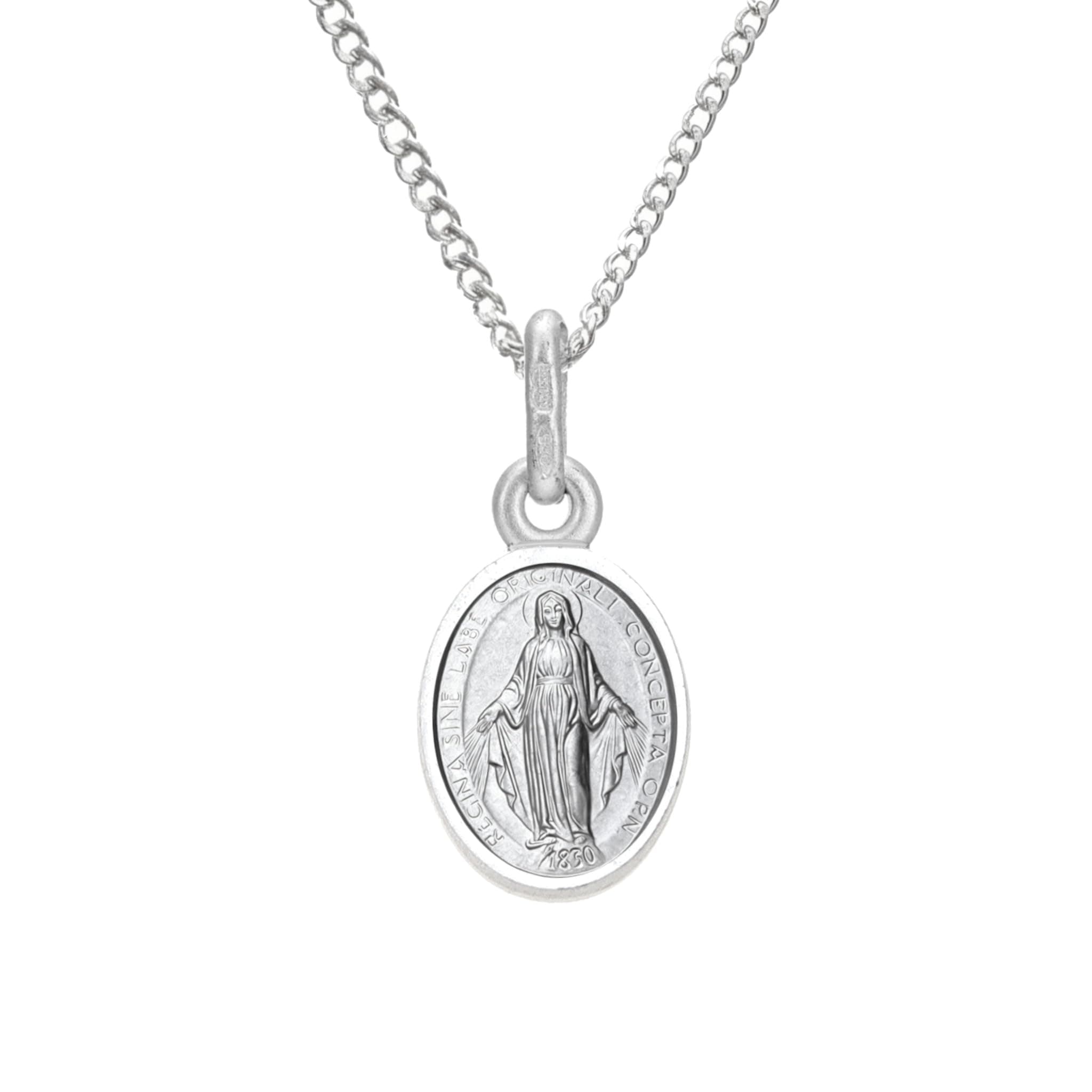 Child's Small 925 Sterling Silver Miraculous Medal Catholic Necklace - 12mm x 9mm Miraculous Medal with 16" Silver Chain & Jewellery Gift Box