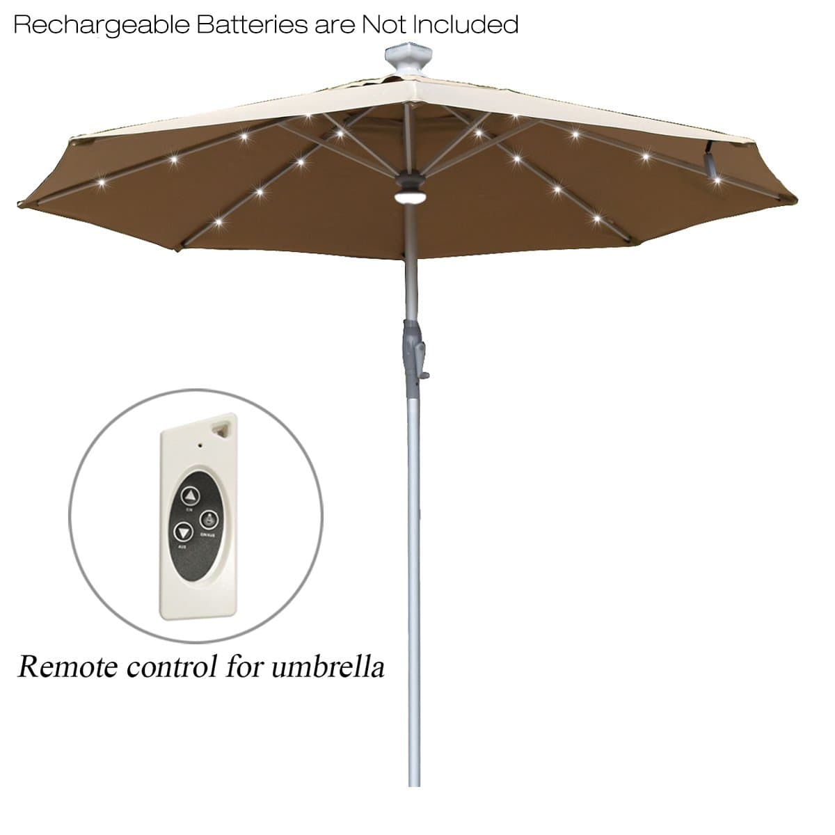 Mefo garden Aluminum 10 Ft Patio Umbrella Deluxe Electric Automatic Outdoor Umbrella with Crank Handle & 32 Rechargable LED Lights & Central LED Hub Light, Tan