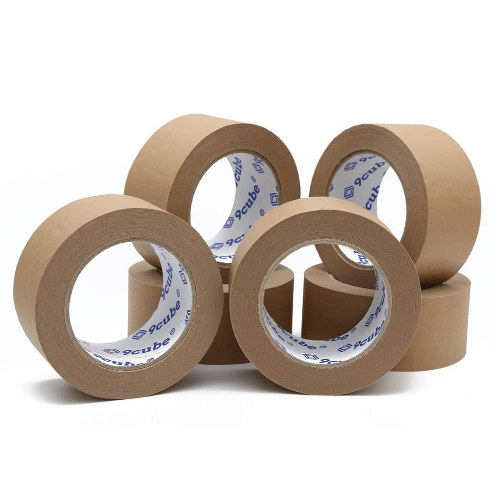 6 Kraft Paper Packing Tape 50mm x 50M – Eco Friendly Brown Parcel Tape for Boxes – Strong Adhesive & Recyclable – Silent & Easy Tear Packaging Tape for Shipping, Moving, Storage