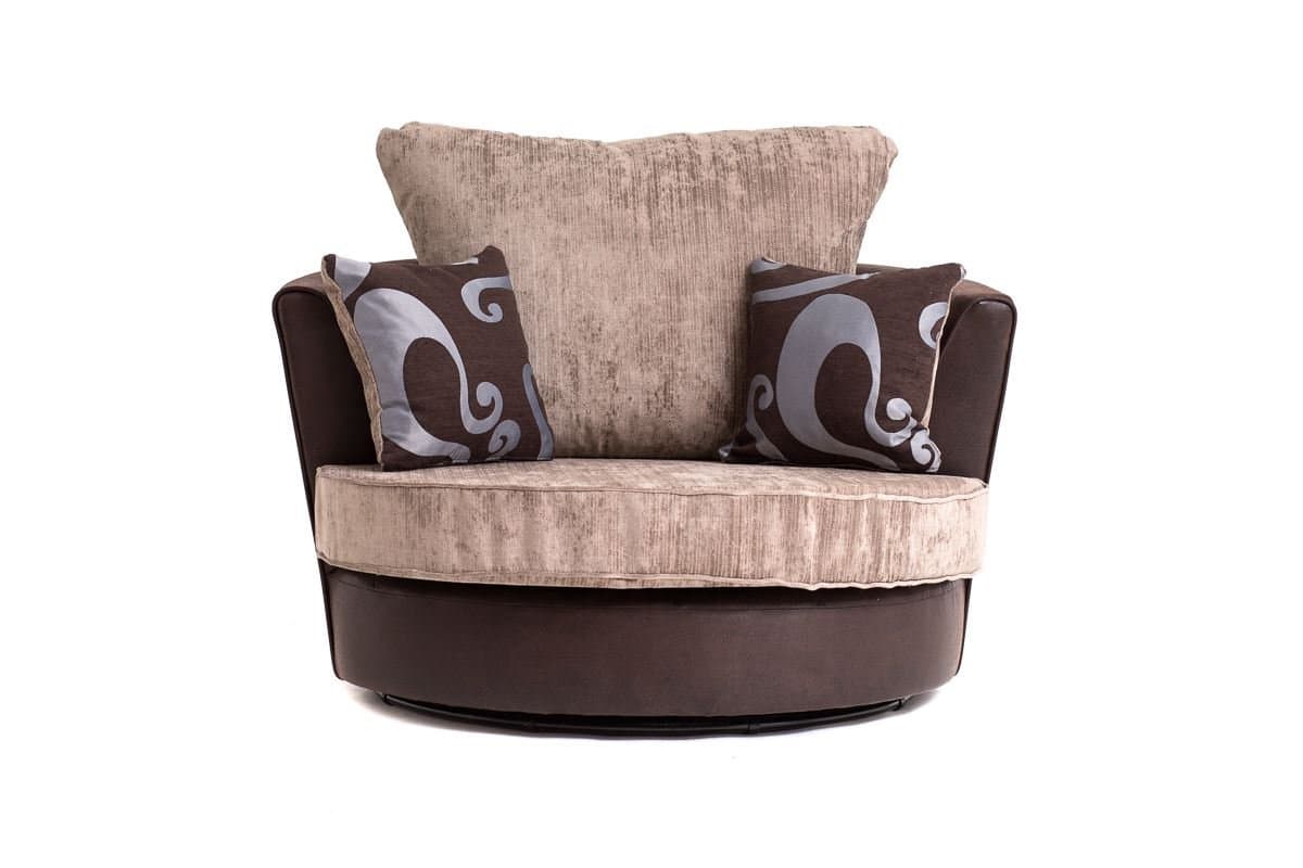 Abakus Direct NEW FARROW LEATHER & CHENILLE FABRIC CORNER SOFA IN BROWN & BEIGE (Swivel Chair)