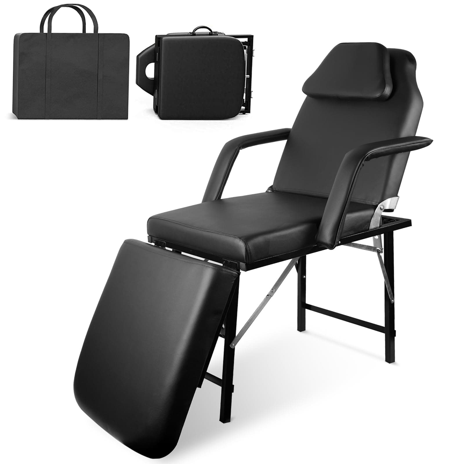 Portable Tattoo Chair, Foldable Massage Table Facial Bed, Professional Spa Chair with Carrying Bag, Adjustable Esthetician Bed for Salon Beauty Barber (Black)