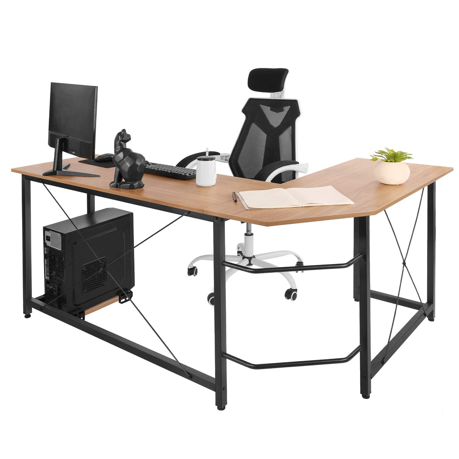 AuAg Modern 66.5‘’ L-Shaped Home Office Desk, Larger Sturdy Computer PC Laptop Table, Corner Gaming Desk, Writing WorkstationDesk, Wooden Desk W/Monitor Stand