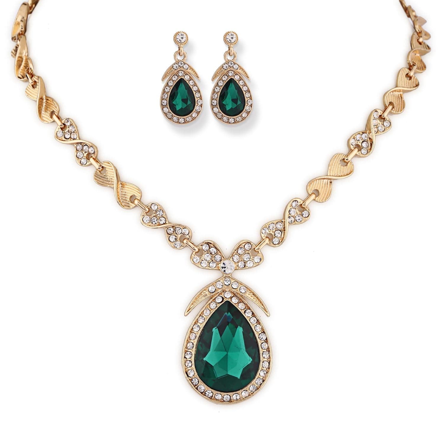 Latest Stylish Design Fancy Crystal Necklace Jewellery Set for Women (15221s)(Green)