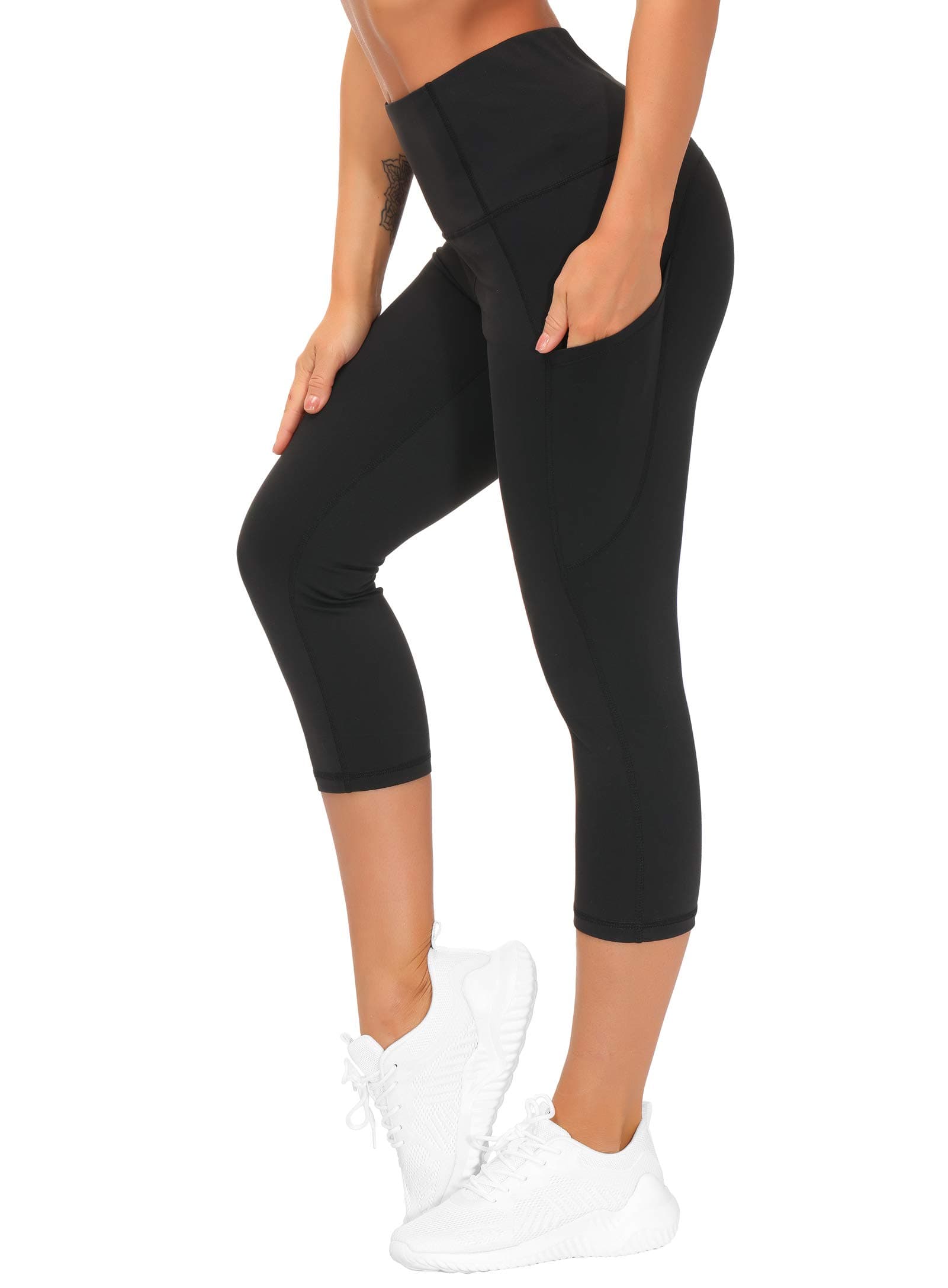 Thick High Waist Capris Yoga Pants with Pockets, Tummy Control Workout Running Yoga Leggings for Women