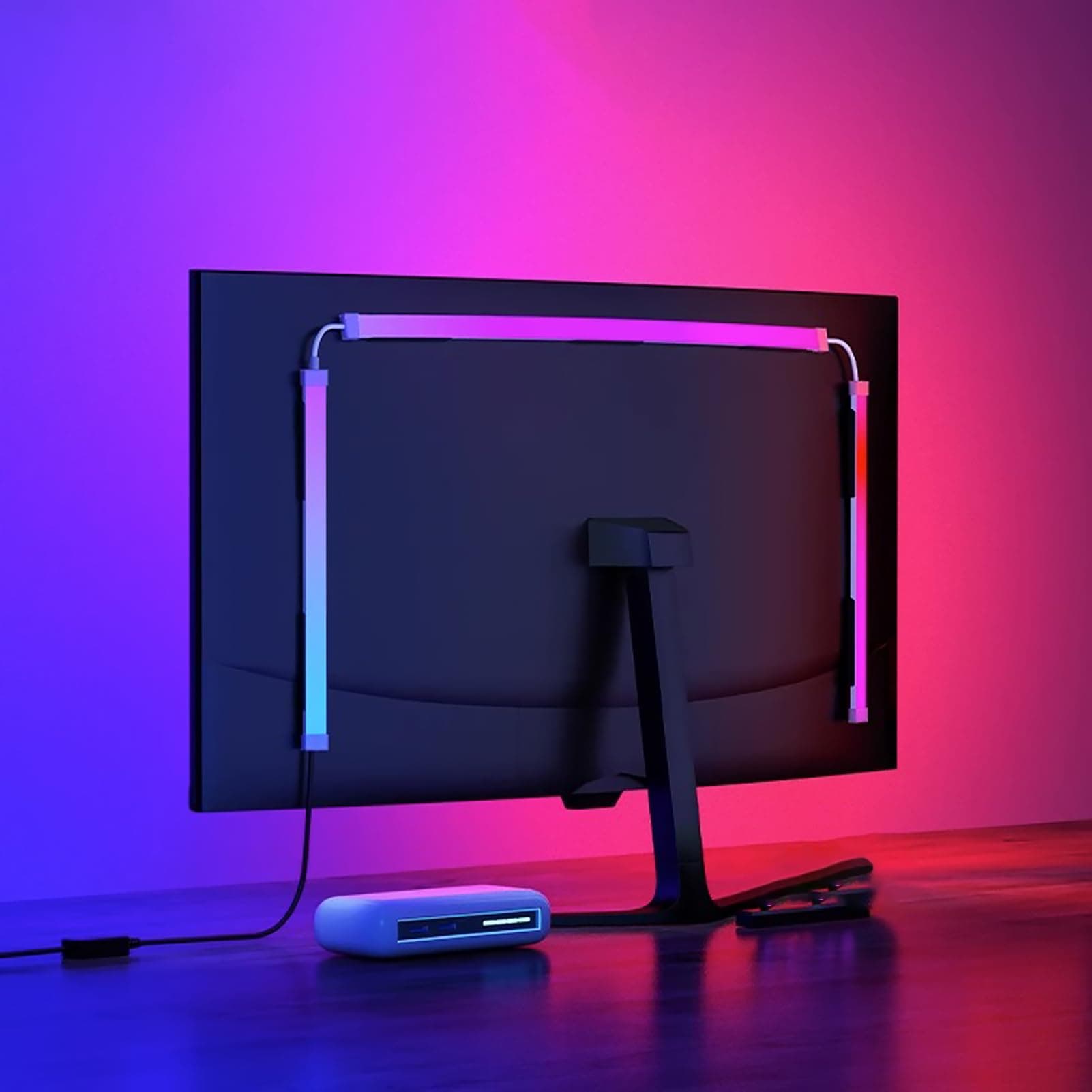 G100 Monitor LED Backlights for PC & Mac, LED Strip Lights that Sync with Screen Color or Music, Computer Light Bar Behind Monitor, LEDs for Desk Gaming, USB Port, Software Control (27 in)