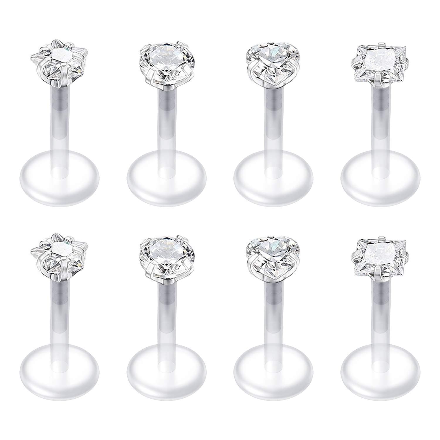 16G Clear Lip Rings Studs Plastic Medusa Labret Piercing Jewelry Push in Cartilage Earring Tragus Earrings Threadless Helix Piercing Jewelry Helix Earrings 6mm 8mm 10mm