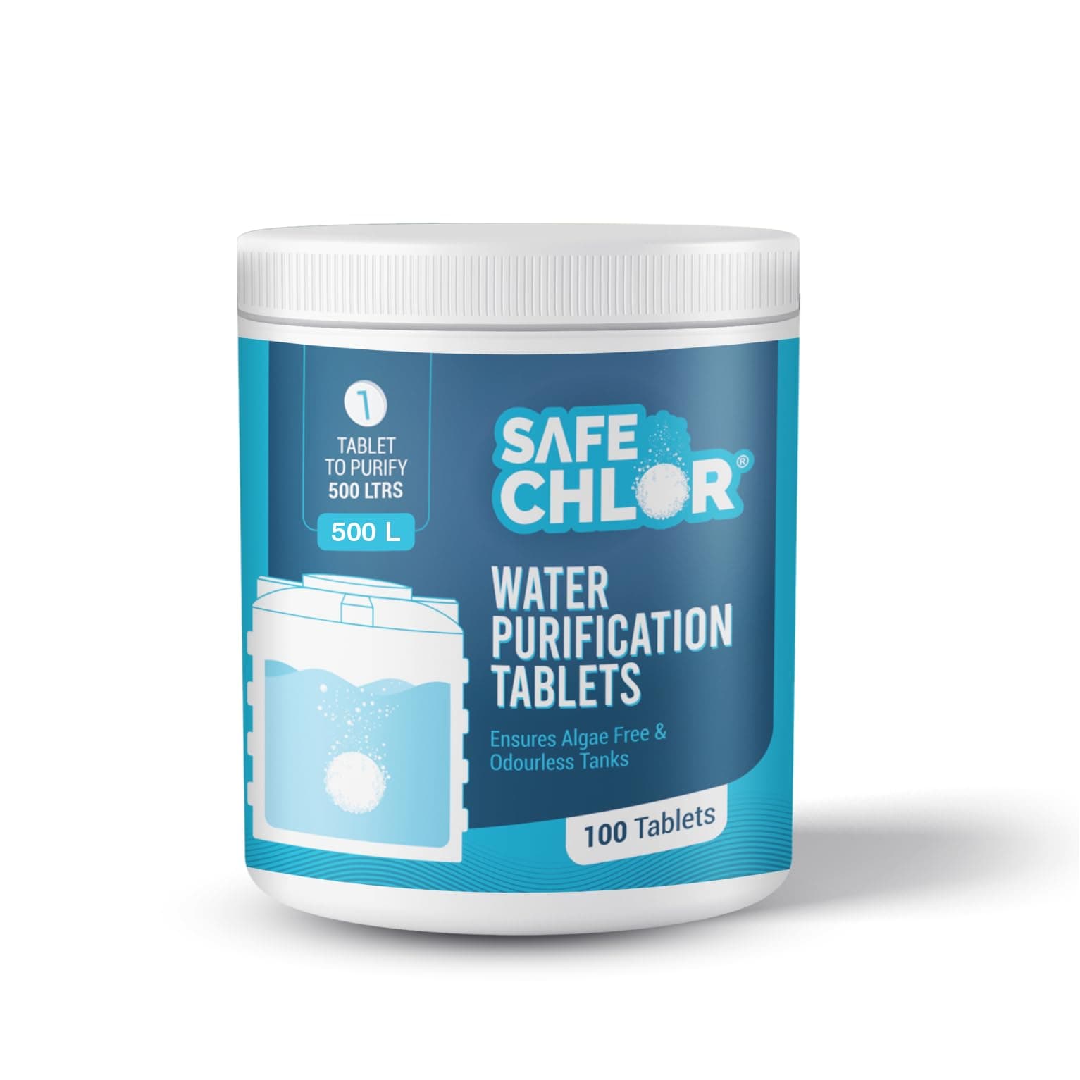 500 L | Chlorine Tablets for Water Tanks of 500 Ltrs | Overhead & Underground Tanks | Water Purification Tablets | 1 Tablet to Treat 500 liters | Pack of 100 Tablets for 50000 Ltrs